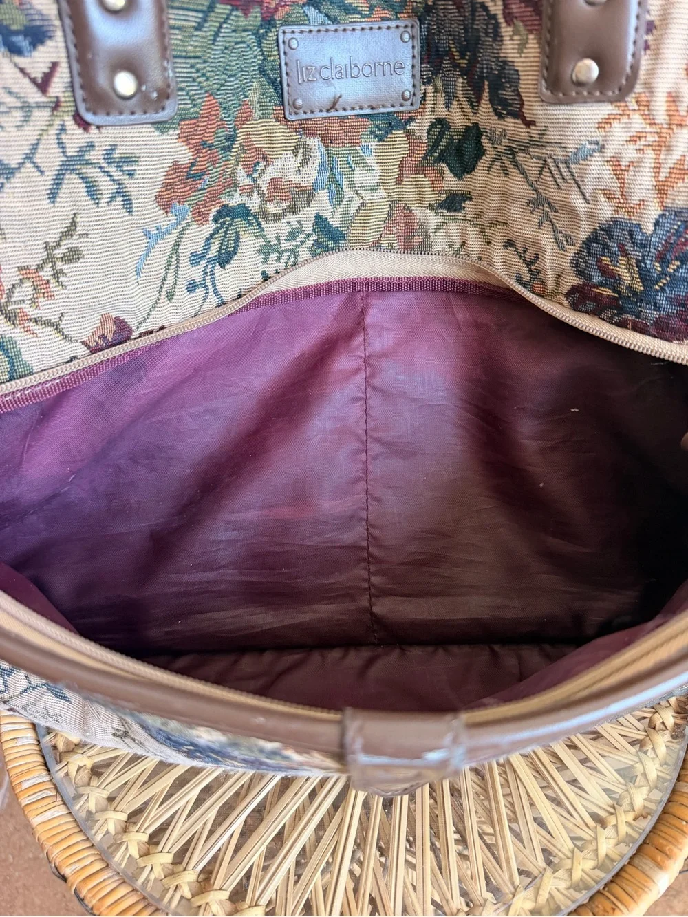 VINTAGE LIZ CLAIBORNE FLORAL TAPESTRY WEEKENDER BAG